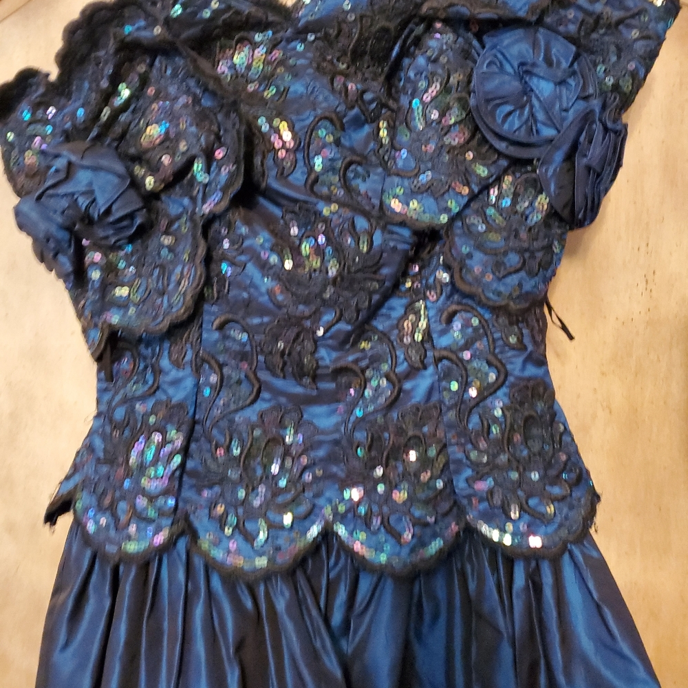 Vintage formal sequined dress.  Beautiful teal blue.